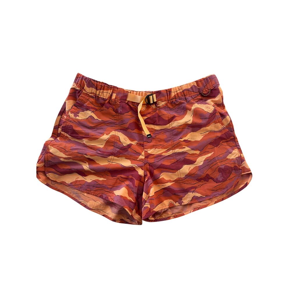 REI Co-op Trailmade Amphib Shorts Womens Large Orange Purple Topo Print Ripstop
